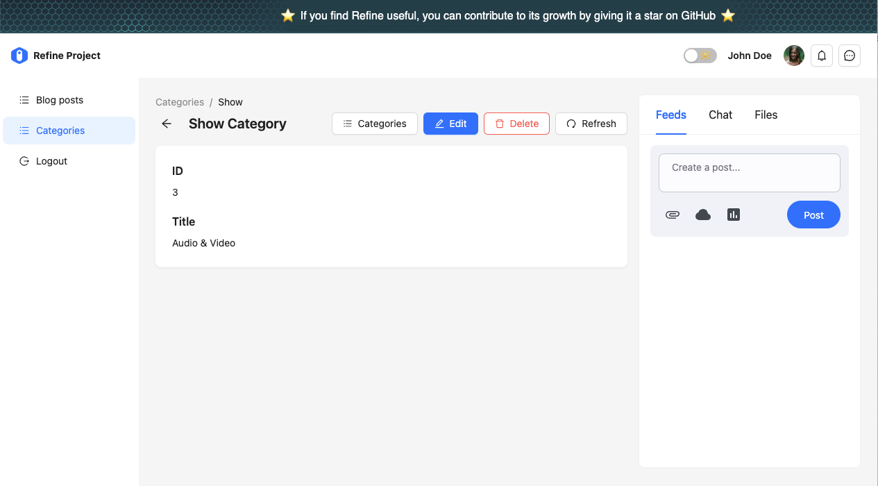 Refine example app with Weavy components
