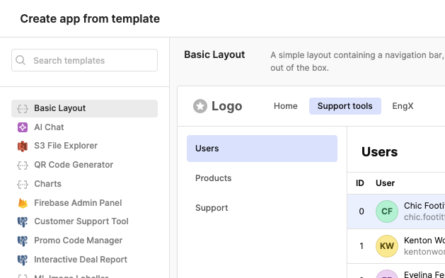 Retool basic layout template