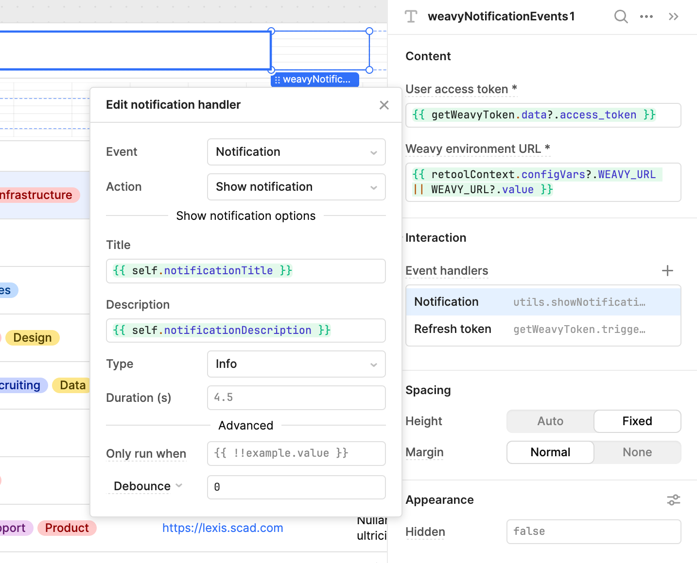 Retool event notification setup