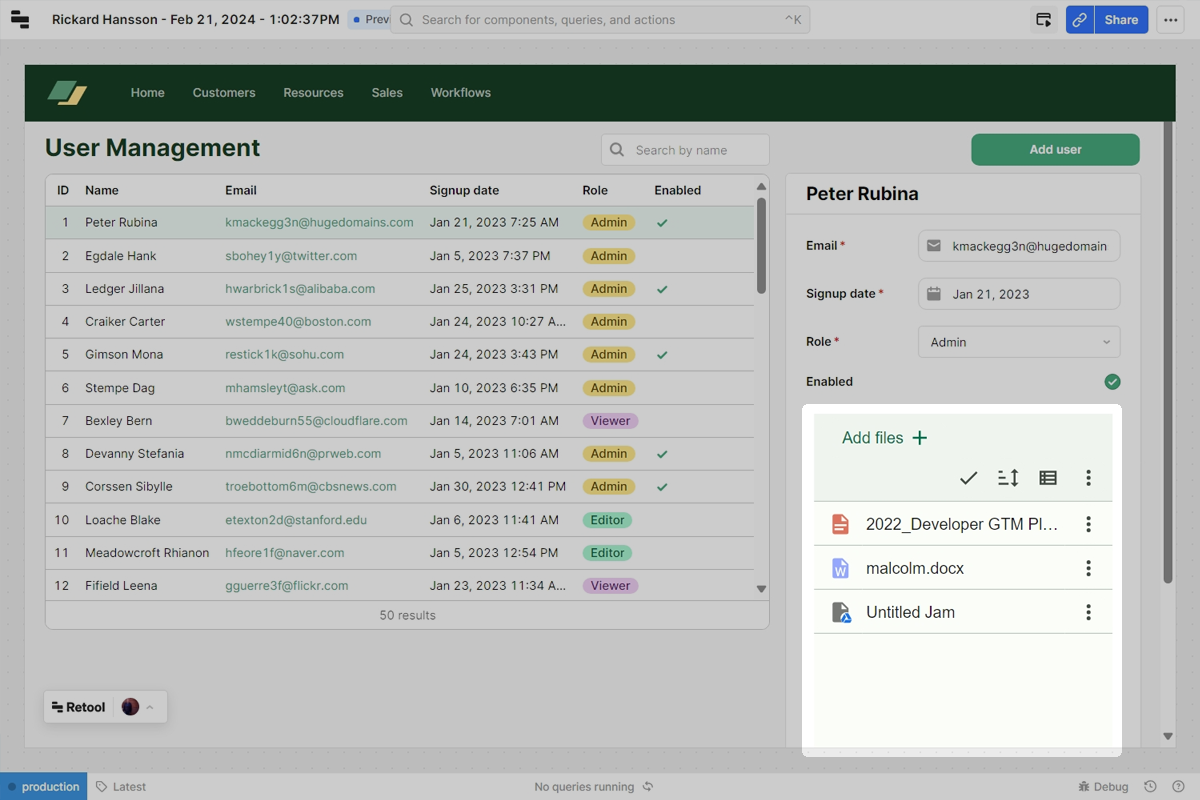Retool Files component