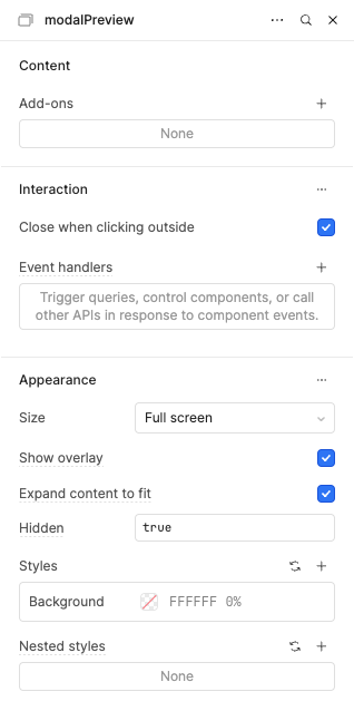 Retool modal preview setup