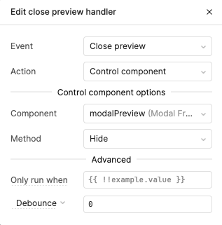 Retool preview close handler