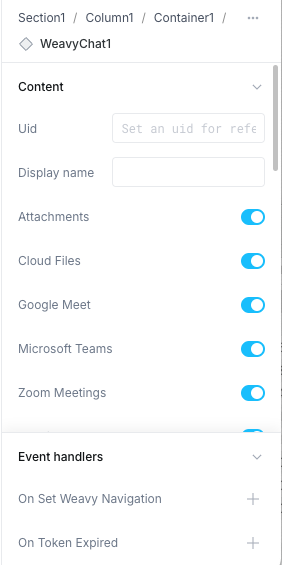 Chat properties configuration