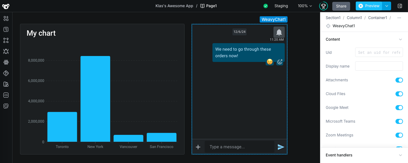 Chat component in action