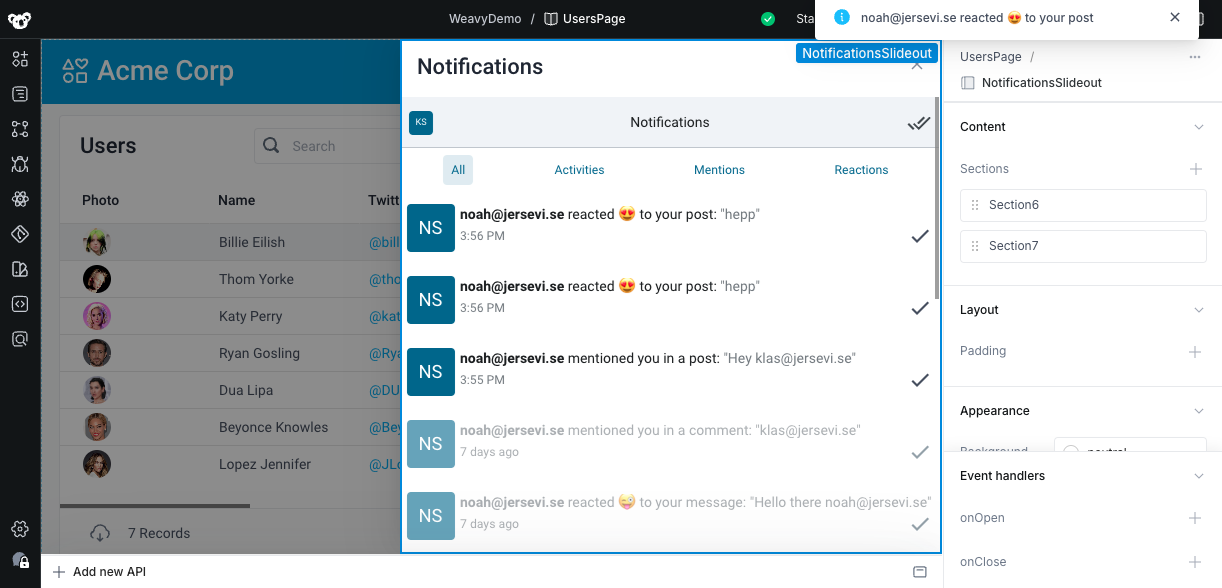 Notifications in action