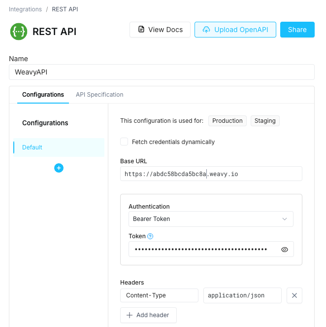 REST API configuration
